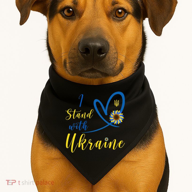 Wo I Stand With Ukraine Heart Sunflower Flag Symbol Cute Gift USA-Made Doggie Bandana