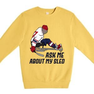 Wheelchair Ice Sled Hockey Handicap Sport Disabled Player Premium Crewneck Sweatshirt