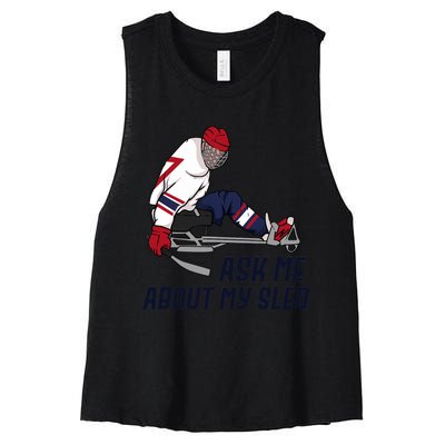 Wheelchair Ice Sled Hockey Handicap Sport Disabled Player Women's Racerback Cropped Tank