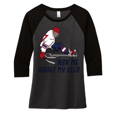 Wheelchair Ice Sled Hockey Handicap Sport Disabled Player Women's Tri-Blend 3/4-Sleeve Raglan Shirt