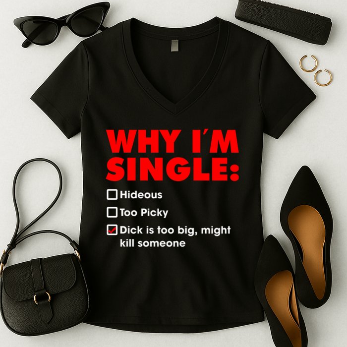 Why I'm Single Hideous Too Picky Dick Is Too Big ,Might Kill Someone Women's V-Neck T-Shirt