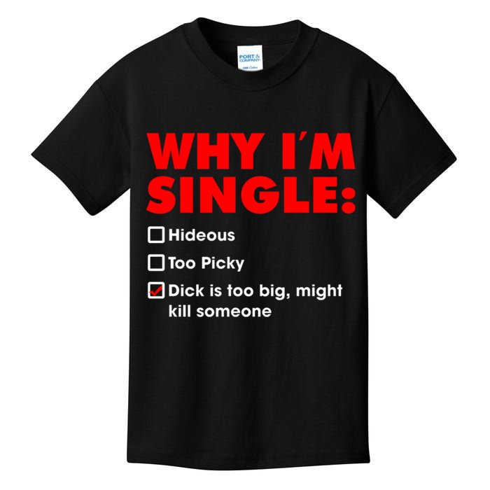 Why I'm Single Hideous Too Picky Dick Is Too Big ,Might Kill Someone Kids T-Shirt