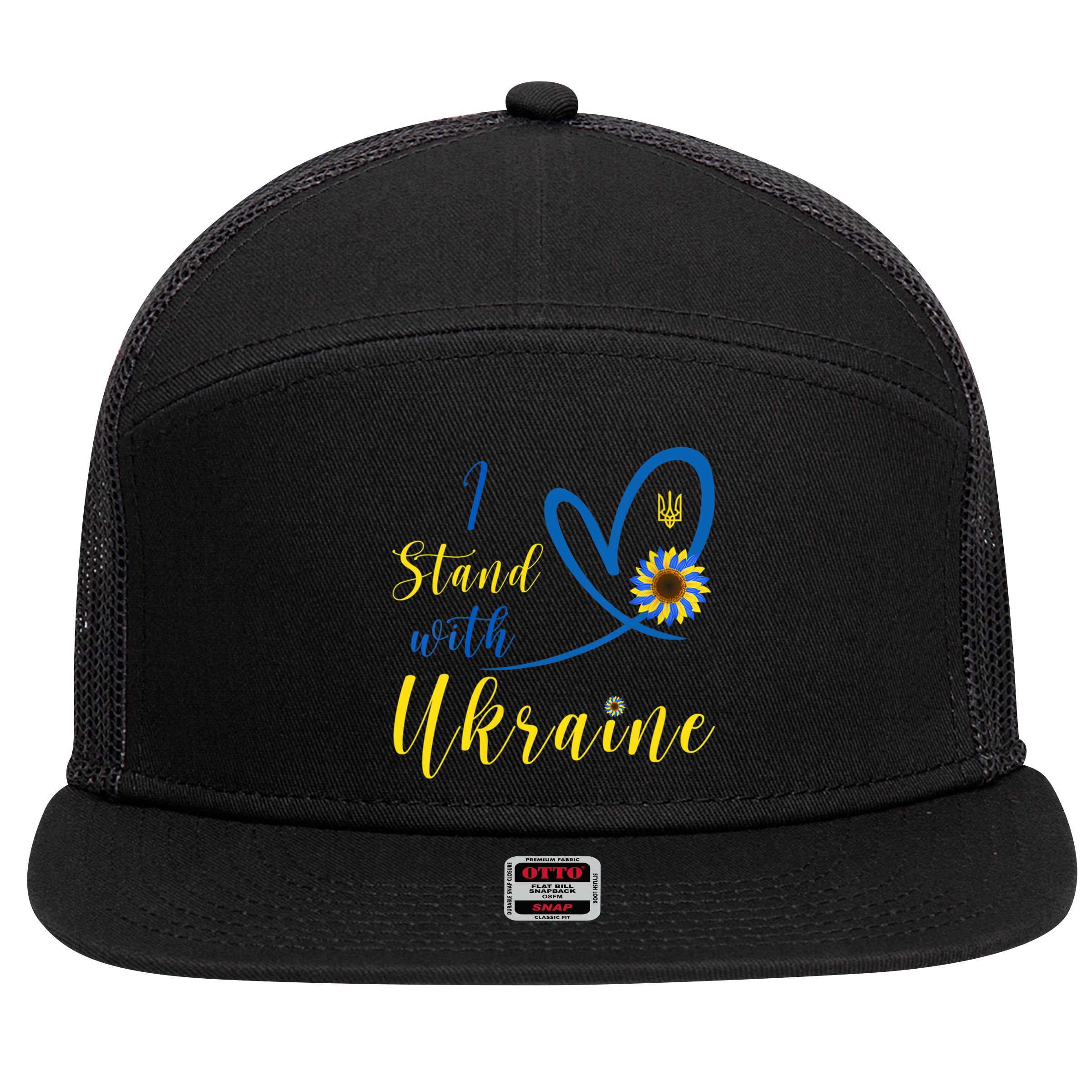 Wo I Stand With Ukraine Heart Sunflower Flag Symbol Gift 7 Panel Mesh Trucker Snapback Hat