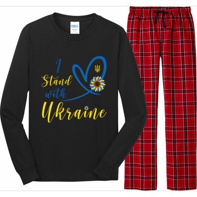 Wo I Stand With Ukraine Heart Sunflower Flag Symbol Gift Long Sleeve Pajama Set