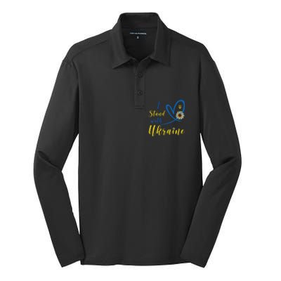 Wo I Stand With Ukraine Heart Sunflower Flag Symbol Gift Silk Touch Performance Long Sleeve Polo