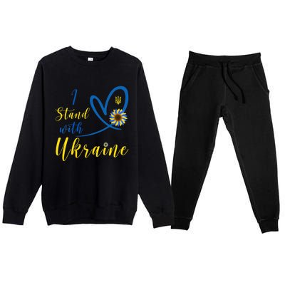 Wo I Stand With Ukraine Heart Sunflower Flag Symbol Gift Premium Crewneck Sweatsuit Set