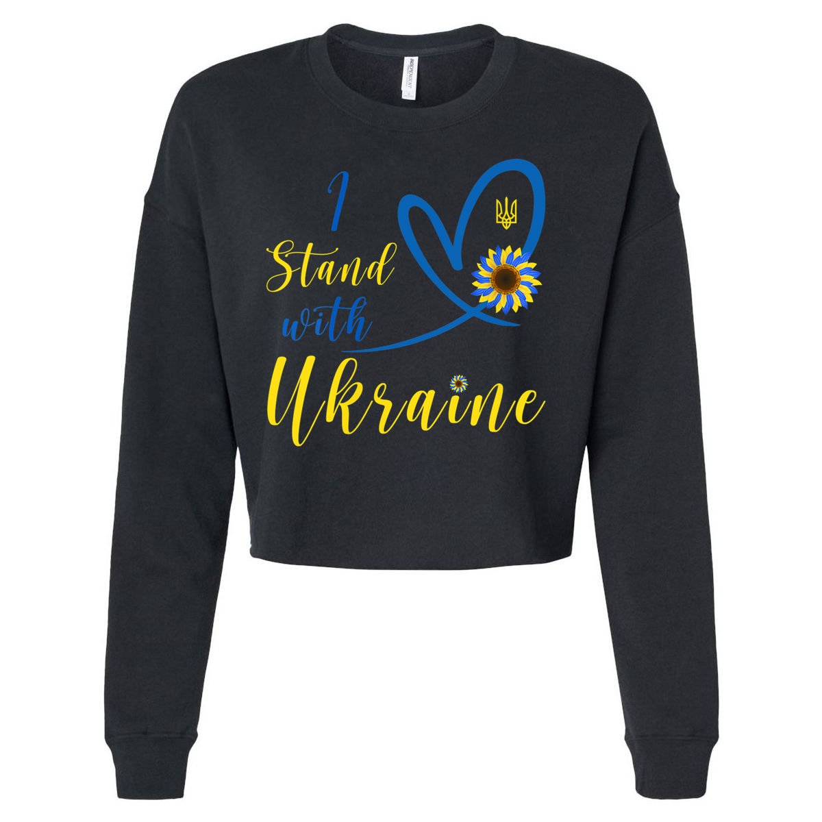 Wo I Stand With Ukraine Heart Sunflower Flag Symbol Gift Cropped Pullover Crew
