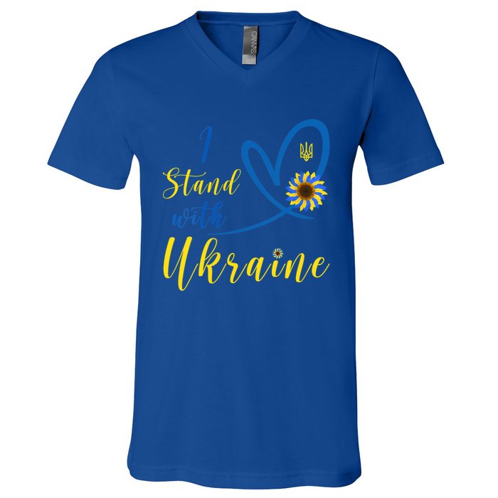 Wo I Stand With Ukraine Heart Sunflower Flag Symbol Gift V-Neck T-Shirt