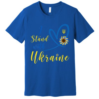 Wo I Stand With Ukraine Heart Sunflower Flag Symbol Gift Premium T-Shirt