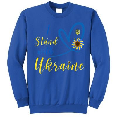 Wo I Stand With Ukraine Heart Sunflower Flag Symbol Gift Tall Sweatshirt