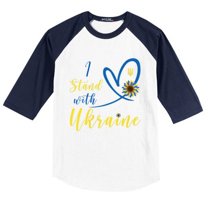 Wo I Stand With Ukraine Heart Sunflower Flag Symbol Gift Baseball Sleeve Shirt