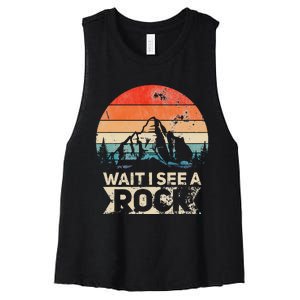 Wait I See A Rock Funny Geologist Idea Women's Racerback Cropped Tank