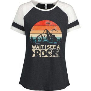 Wait I See A Rock Funny Geologist Idea Enza Ladies Jersey Colorblock Tee