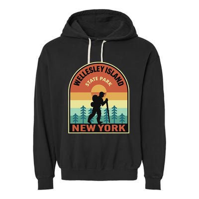 Wellesley Island State Park New York Retro Hiking Garment-Dyed Fleece Hoodie