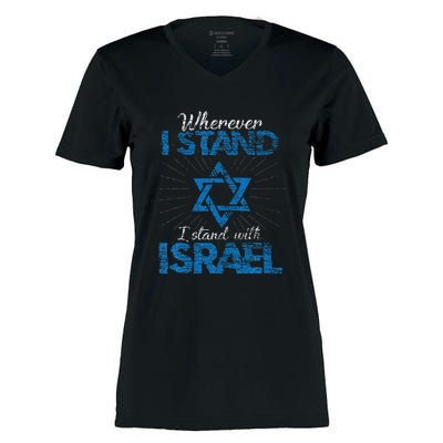 Wherever I Stand I Stand With Israel Women's Momentum V-Neck T-Shirt