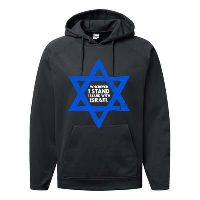 Wherever I Stand I Stand With Israel Jewish Distressed Performance Fleece Hoodie