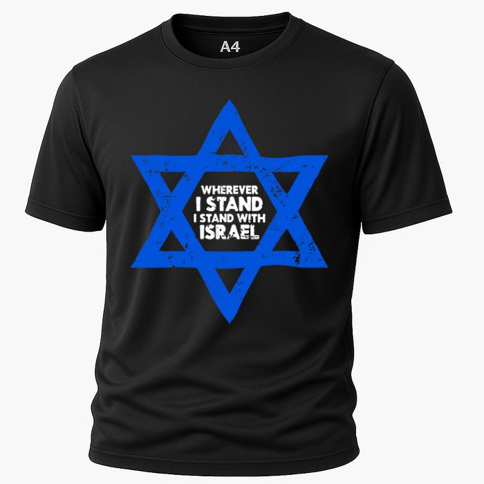 Wherever I Stand I Stand With Israel Jewish Distressed Cooling Performance Crew T-Shirt