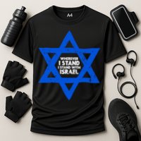Wherever I Stand I Stand With Israel Jewish Distressed Cooling Performance Crew T-Shirt