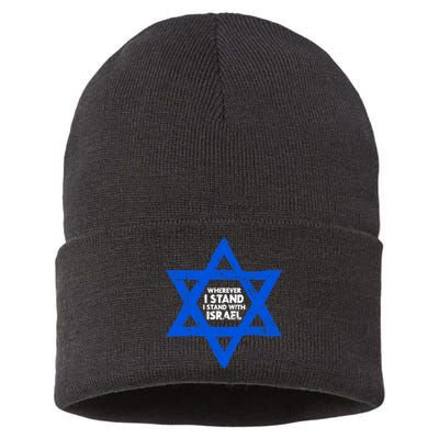 Wherever I Stand I Stand With Israel Jewish Distressed Sustainable Knit Beanie