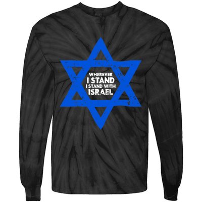 Wherever I Stand I Stand With Israel Jewish Distressed Tie-Dye Long Sleeve Shirt