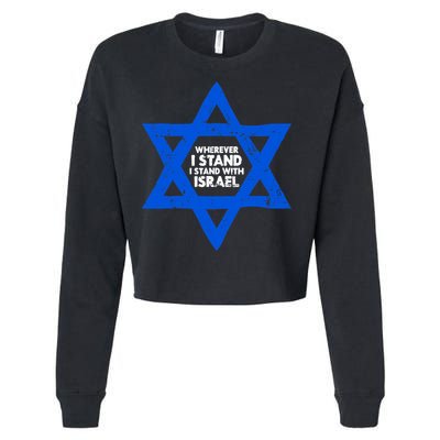 Wherever I Stand I Stand With Israel Jewish Distressed Cropped Pullover Crew