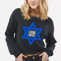 Wherever I Stand I Stand With Israel Jewish Distressed Cropped Pullover Crew