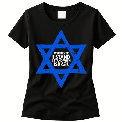 Wherever I Stand I Stand With Israel Jewish Distressed Womens T-Shirt