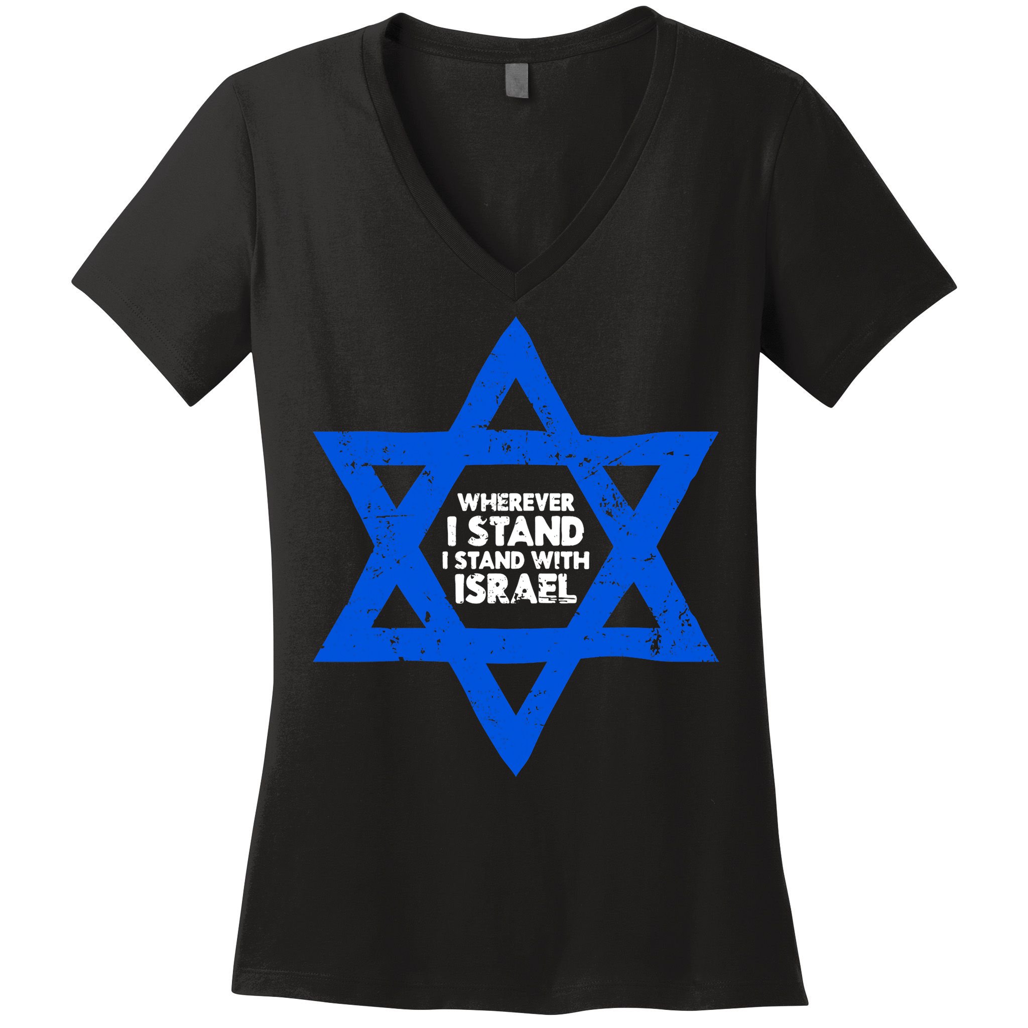 Wherever I Stand I Stand With Israel Jewish Distressed Women's V-Neck T-Shirt