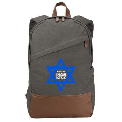 Wherever I Stand I Stand With Israel Jewish Distressed Cotton Canvas Backpack