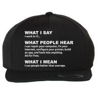 What I say what people hear IT tech support nerd Wool Snapback Cap