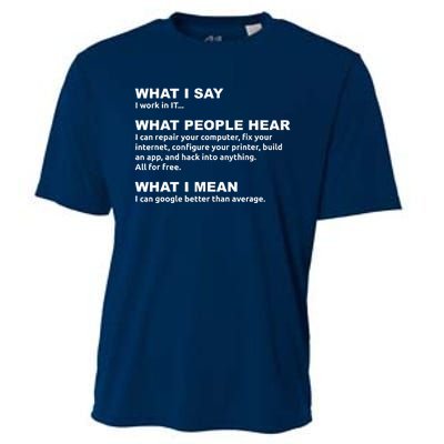 What I say what people hear IT tech support nerd Cooling Performance Crew T-Shirt