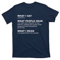 What I say what people hear IT tech support nerd T-Shirt