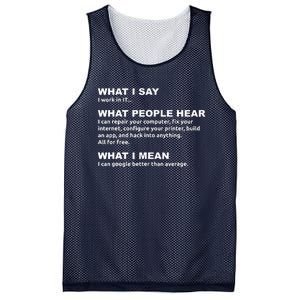 What I say what people hear IT tech support nerd Mesh Reversible Basketball Jersey Tank