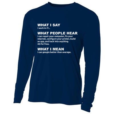 What I say what people hear IT tech support nerd Cooling Performance Long Sleeve Crew