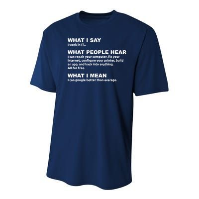 What I say what people hear IT tech support nerd Youth Performance Sprint T-Shirt