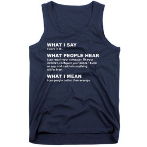 What I say what people hear IT tech support nerd Tank Top