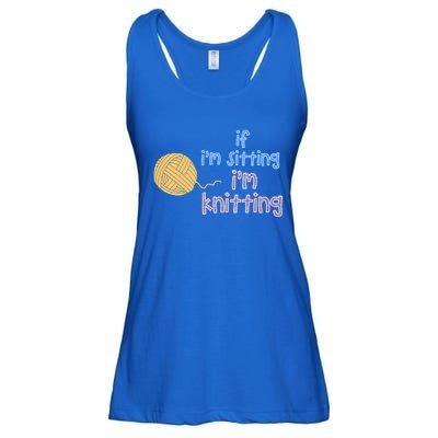 When I'm Sitting I'm Knitting Funny Knitter Gift Ladies Essential Flowy Tank