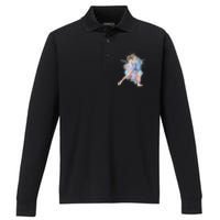 Watercolor Ice Skater Girl | Ice Skating Performance Long Sleeve Polo