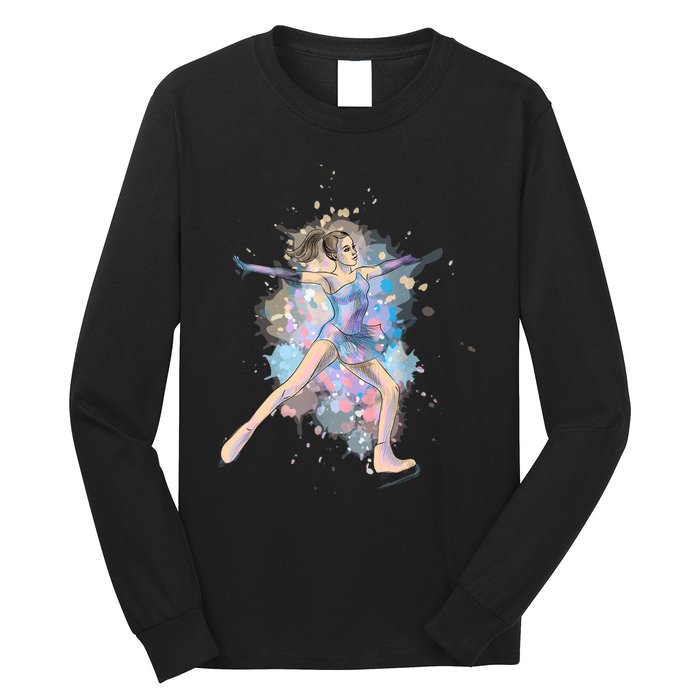 Watercolor Ice Skater Girl | Ice Skating Long Sleeve Shirt