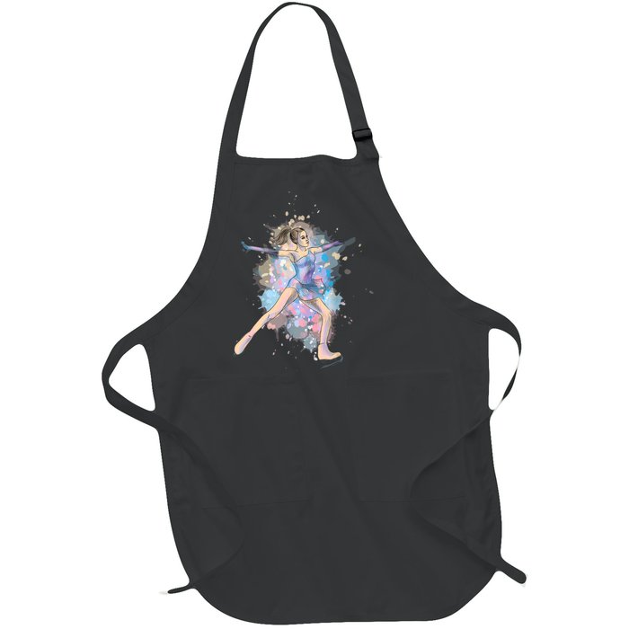 Watercolor Ice Skater Girl | Ice Skating Full-Length Apron With Pockets