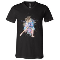 Watercolor Ice Skater Girl | Ice Skating V-Neck T-Shirt