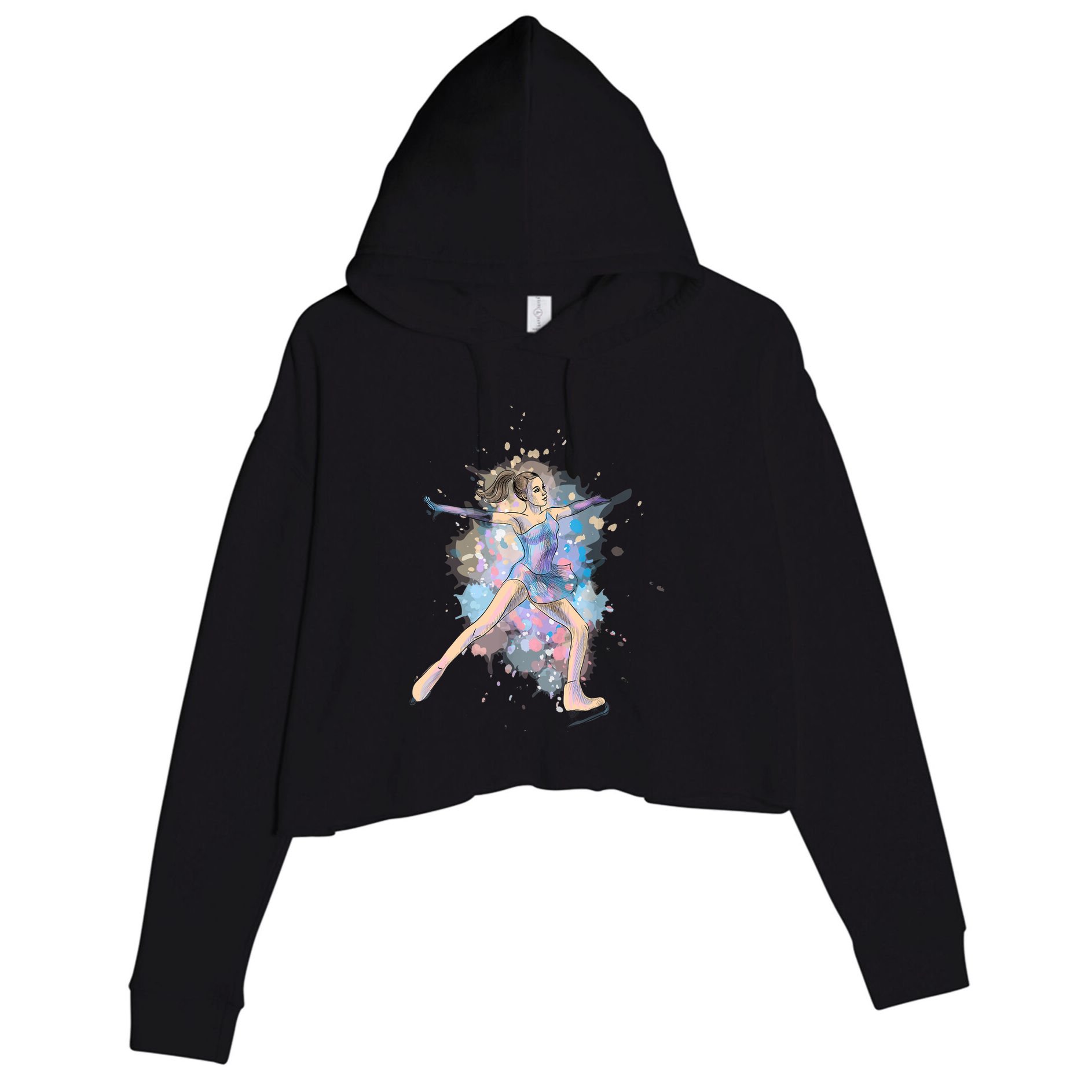 Watercolor Ice Skater Girl | Ice Skating Crop Fleece Hoodie