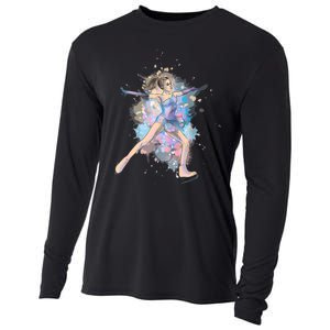 Watercolor Ice Skater Girl | Ice Skating Cooling Performance Long Sleeve Crew