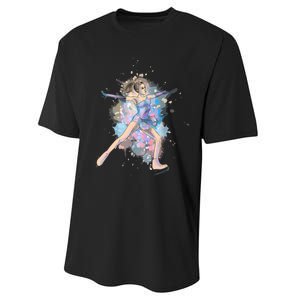 Watercolor Ice Skater Girl | Ice Skating Performance Sprint T-Shirt