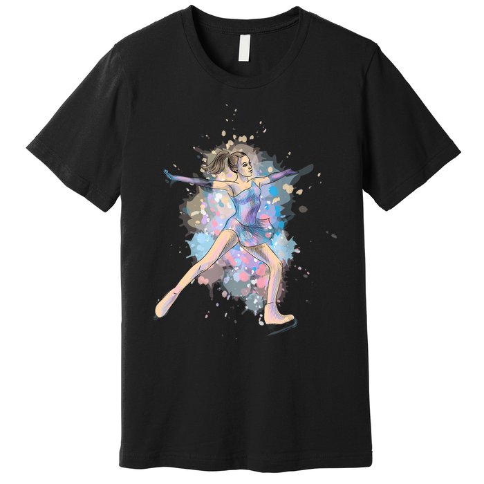 Watercolor Ice Skater Girl | Ice Skating Premium T-Shirt