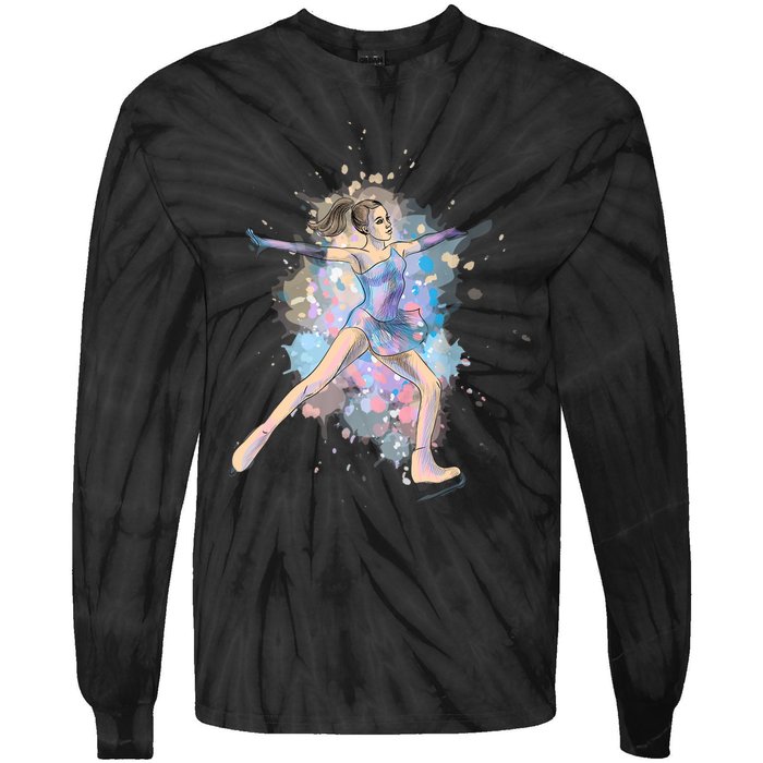 Watercolor Ice Skater Girl | Ice Skating Tie-Dye Long Sleeve Shirt