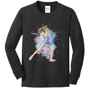 Watercolor Ice Skater Girl | Ice Skating Kids Long Sleeve Shirt