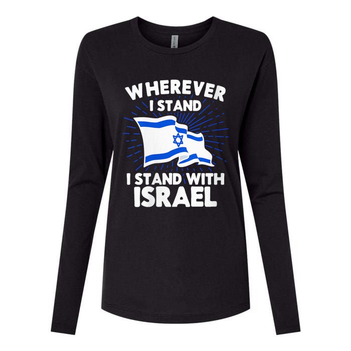 Wherever I Stand I Stand With Israel Flag Jewish Gift Idea Womens Cotton Relaxed Long Sleeve T-Shirt