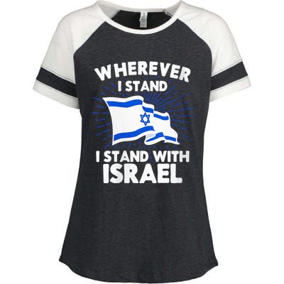 Wherever I Stand I Stand With Israel Flag Jewish Gift Idea Enza Ladies Jersey Colorblock Tee