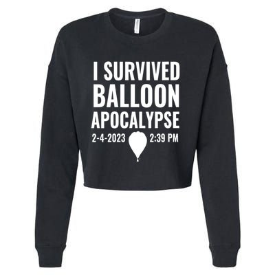 Womens I Survived Balloon Apocalypse Funny Chinese Spy Surveillance Cropped Pullover Crew